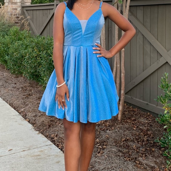 Sparkly blue midi length homecoming dress - Picture 1 of 4
